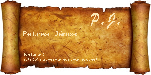 Petres János névjegykártya